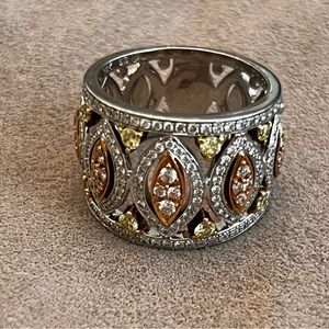 Simon G 18k white, rose and yellow gold ring